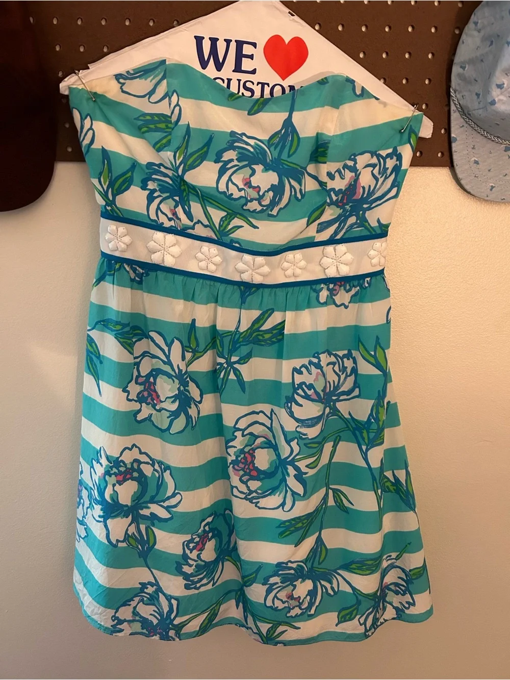 Lilly Pulitzer Aqua and White Strapless Floral Dress - Picture 2 of 3